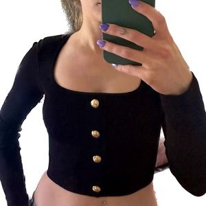 Shoulder pads long sleeve crop top